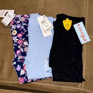 Cat & Jack Girls' 3T Leggings - Floral, Light Blue & Black Sparkle